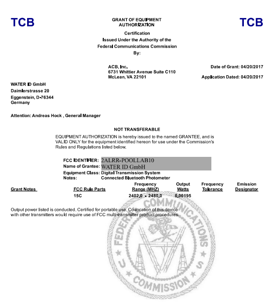 FCC Grant of Equipment Authorization