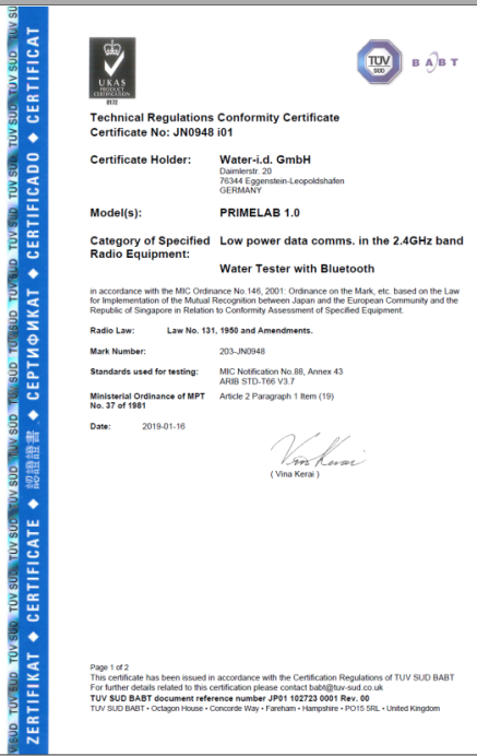 IC Technical Regulations Conformity Certificate